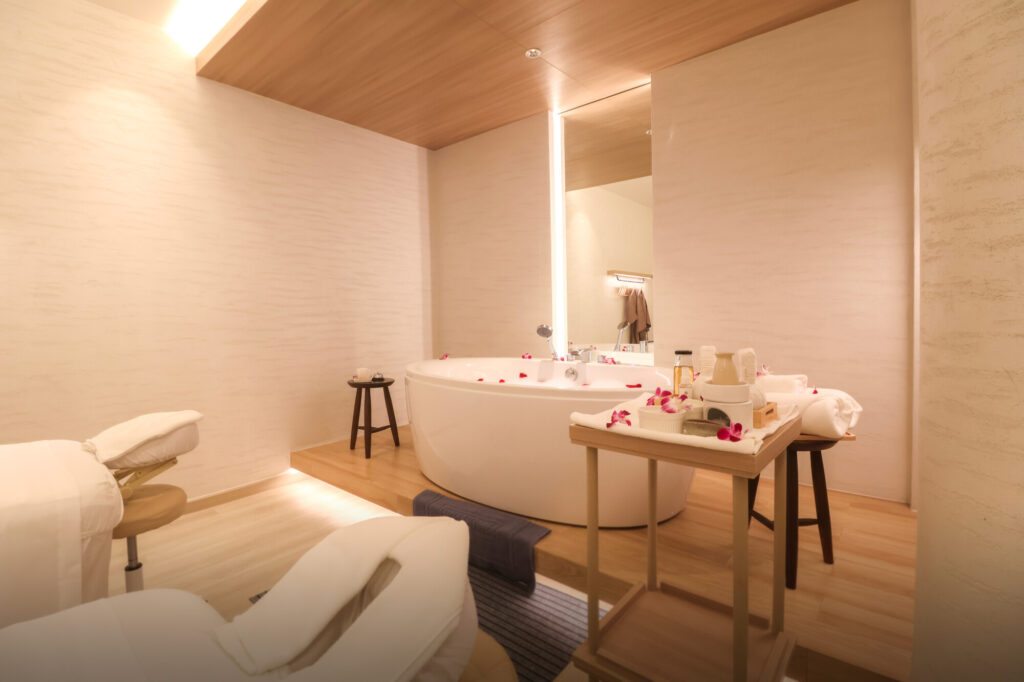 Spa room set up for aromatherapy massage