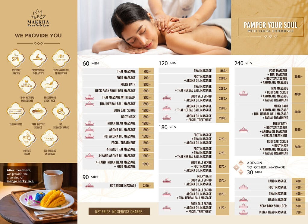 makkha spa package menu for chiangmai and bangkok 2024