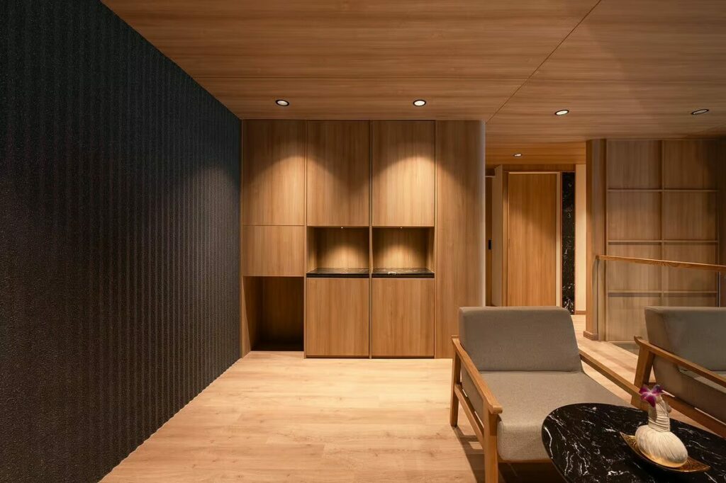 makkha-spa spa-interior-design wood-paneling waiting-area