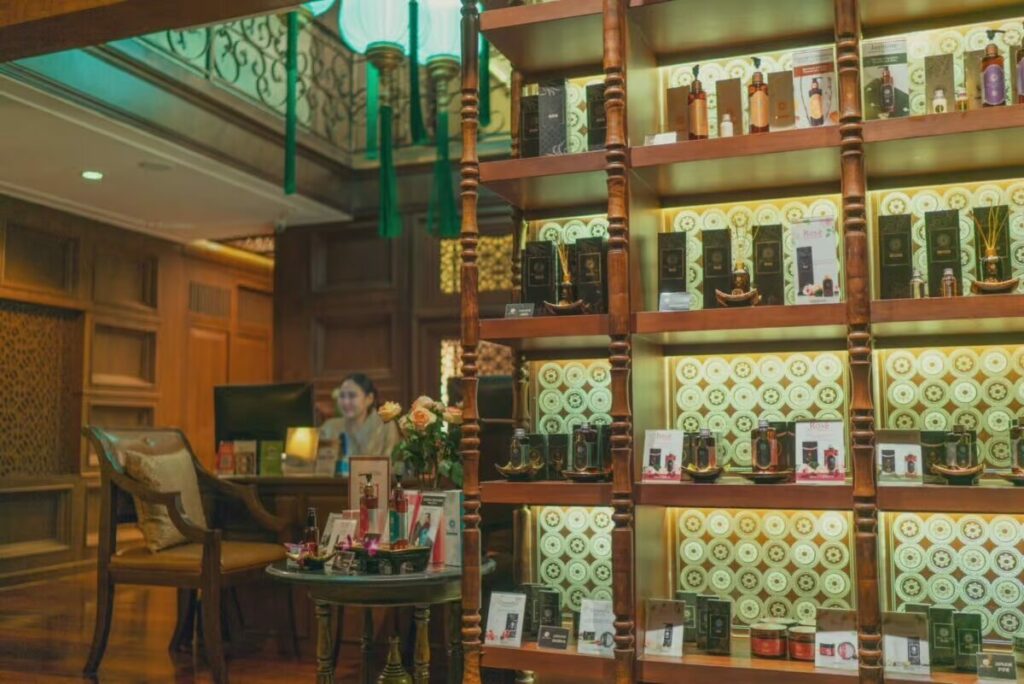 makkha-spa spa-products hotel-lobby retail-display