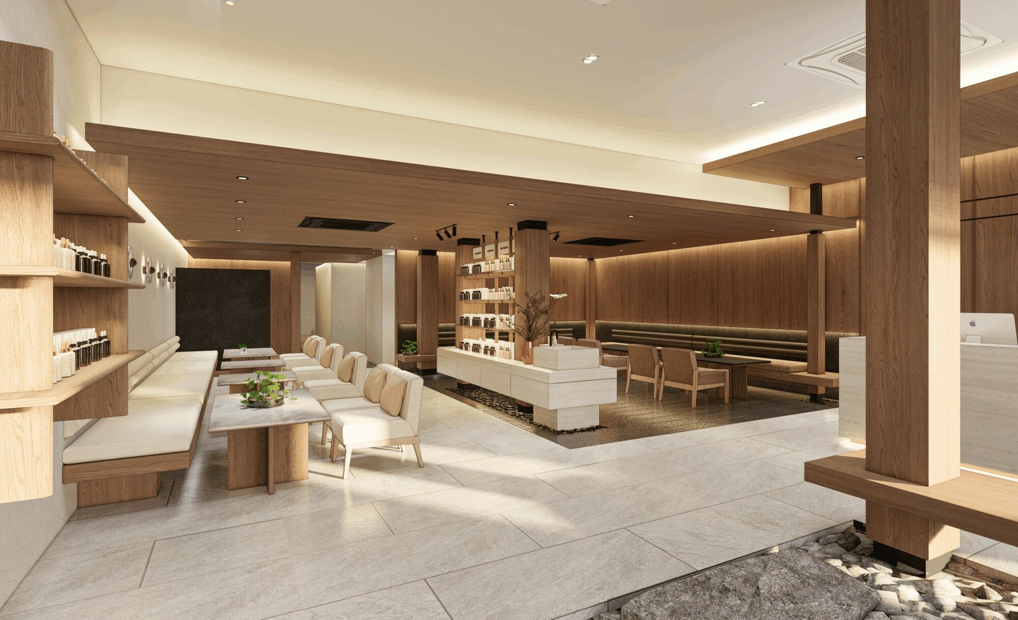 makkha-spa spa-interior-design waiting-area wood-paneling